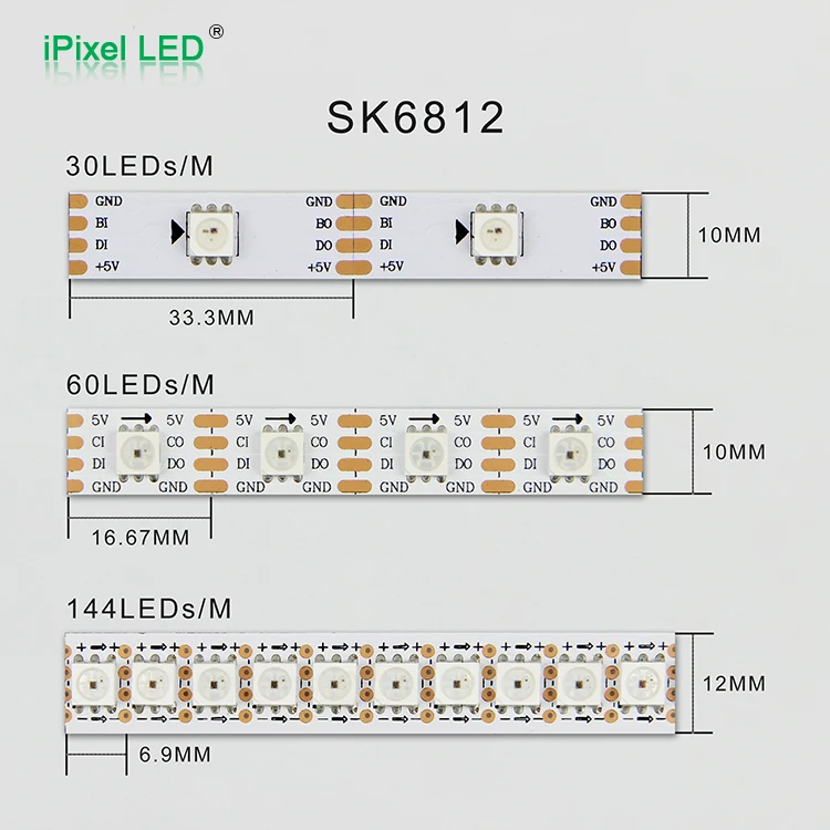 Цифровая светодиодная лента имеет 30 шт. SMD 5050 RGB встроенных микросхем каждый из которых разрезаемый светодиодный