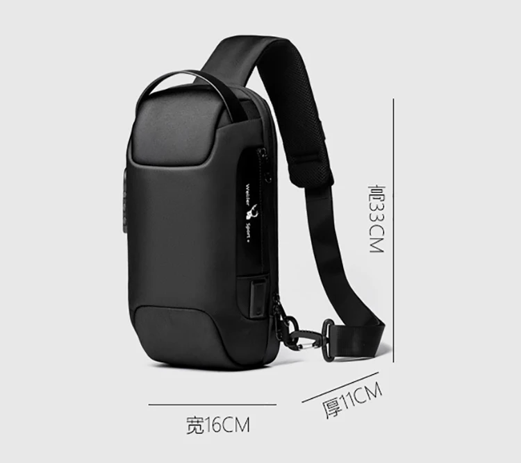 Wholesale Digital Products Carrying Bag Driving Waterproof Daypack Anti Theft Chest Bag With Password Lock Charging Port For Men