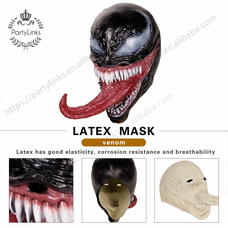 Cosmask Venom Mask Halloween Dark Cosplay Superhero Venom Long Tongue Latex Horror Mask Halloween