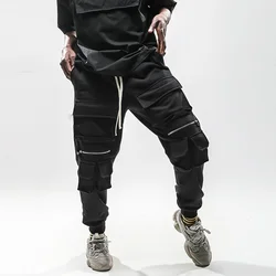 OEM fog black casual moto biker jogger pants multi pockets stretch waist pants slim fit cotton cargo pants sweatpants stock