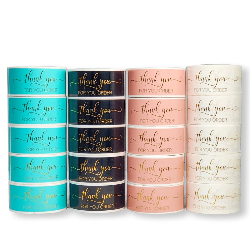 Wholesale Black Pink Rectangle Thank You Labels Hot Stamping Sealing Gift Decoration Label Stickers