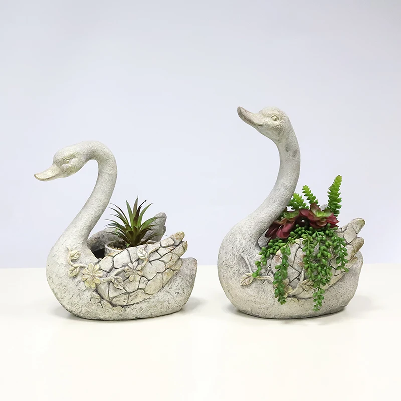 Redeco Cute High Quality Magnesia Garden Swan Statue Magnesium Oxide Swan Planter Resin Pot For Wholesale
