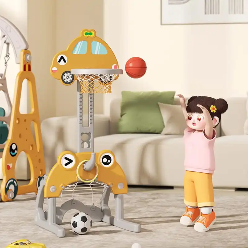 Panic Buying Children Indoor Slide Swing Set Kids Home Playground Plastic Baby Play 7 In 1Toys Basketball Hoop And Foot Pedal