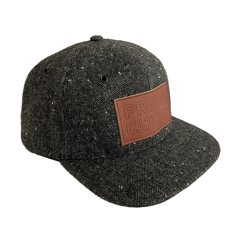 Wool And Suede Brim 6 Panel Snapback Hat And Cap Custom Street Style Unisex Printed Hiphop Canvas Snapback Hat