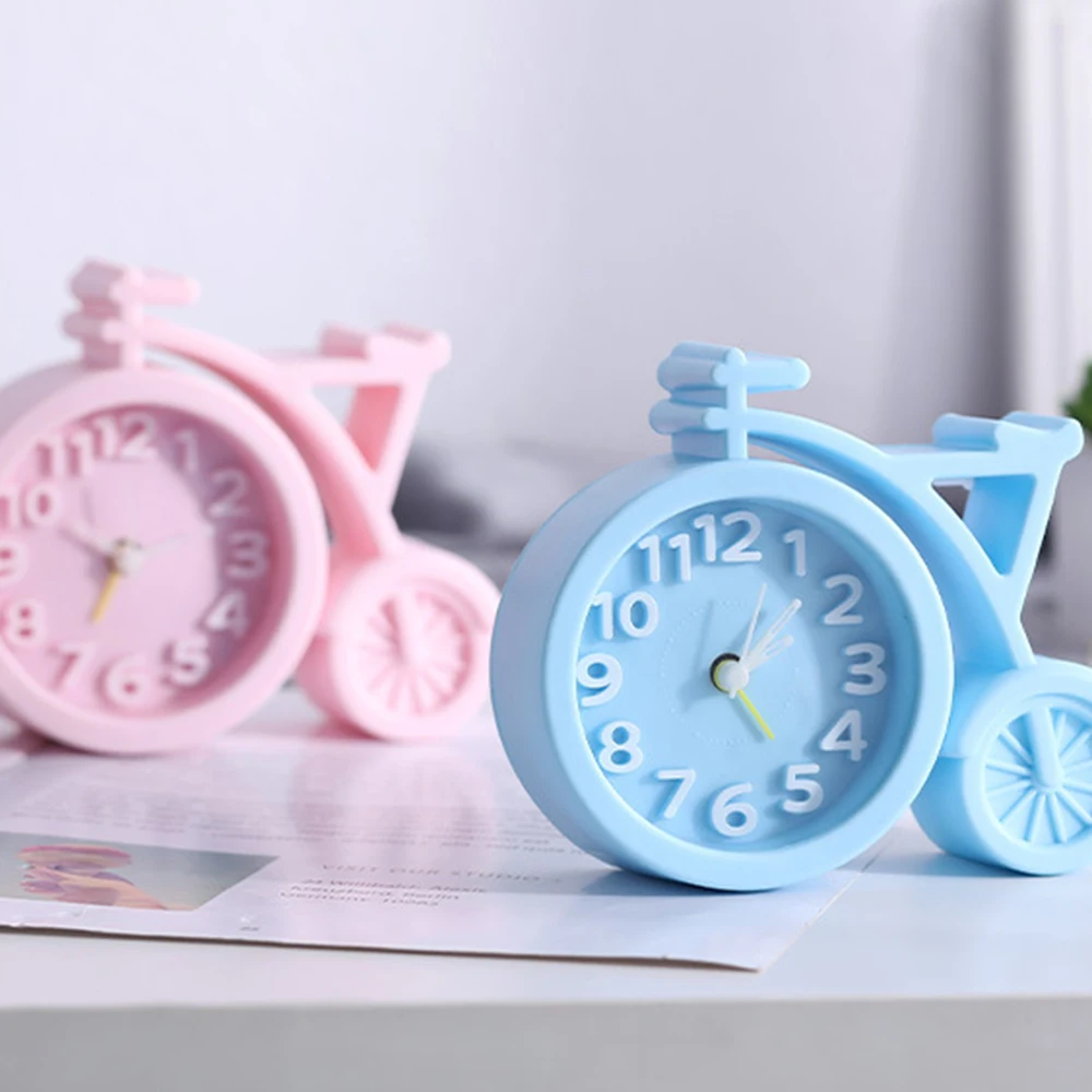 NEW Bicycle Shape Cartoon Cute Student Children Bedside Clock Mini Mute Alarm Clocks Desk Home Alarm Clock For Kids