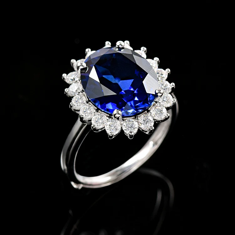 Roomy 925 Sterling Silver Jewelry Classic Diana Design 18k  Gold Plated synthetic oval ruby  blue sapphire Ring