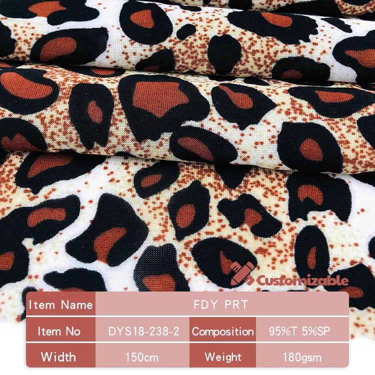 shaoxing esse 95%T 5%elastane animal printed knitted FDY fabric for garment