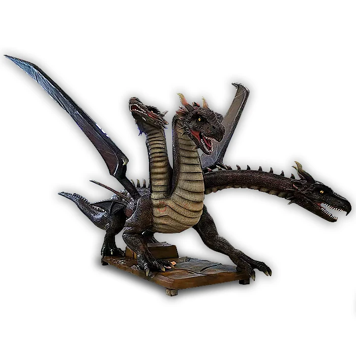 Life size artificial animatronic three heads dragon 3d model outdoor indoor dragon statues