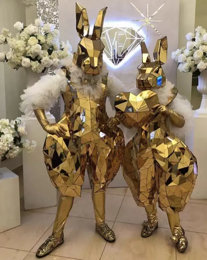Luxury Event Party Gold Rabbit Mirror Glasses Costume Stage Show Men Women Halloween Party Cosplay Costumes For Carnival Parade