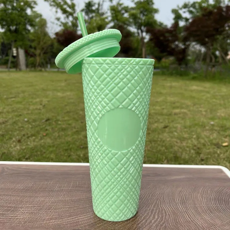 Portable Rivet Plastic Grid Studded Tumbler Durian Drinking Cup with Lid and Straw