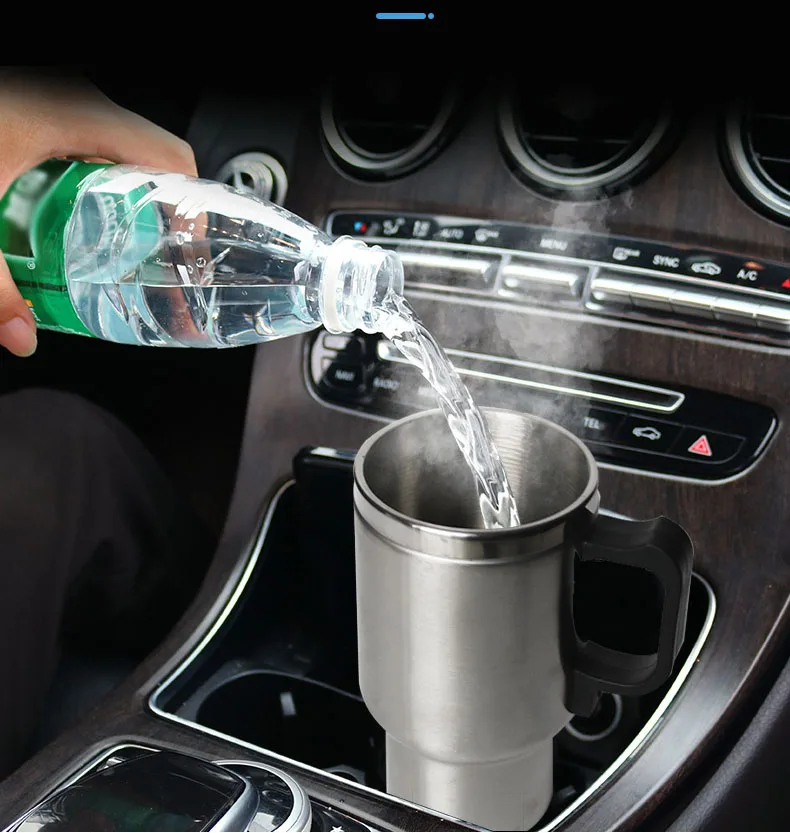 Custom Logo 12V Electric Heat Transfer Thermel Car Mug Cup Travel 400Ml Stainless Steel Vacuum Car Heating Cup