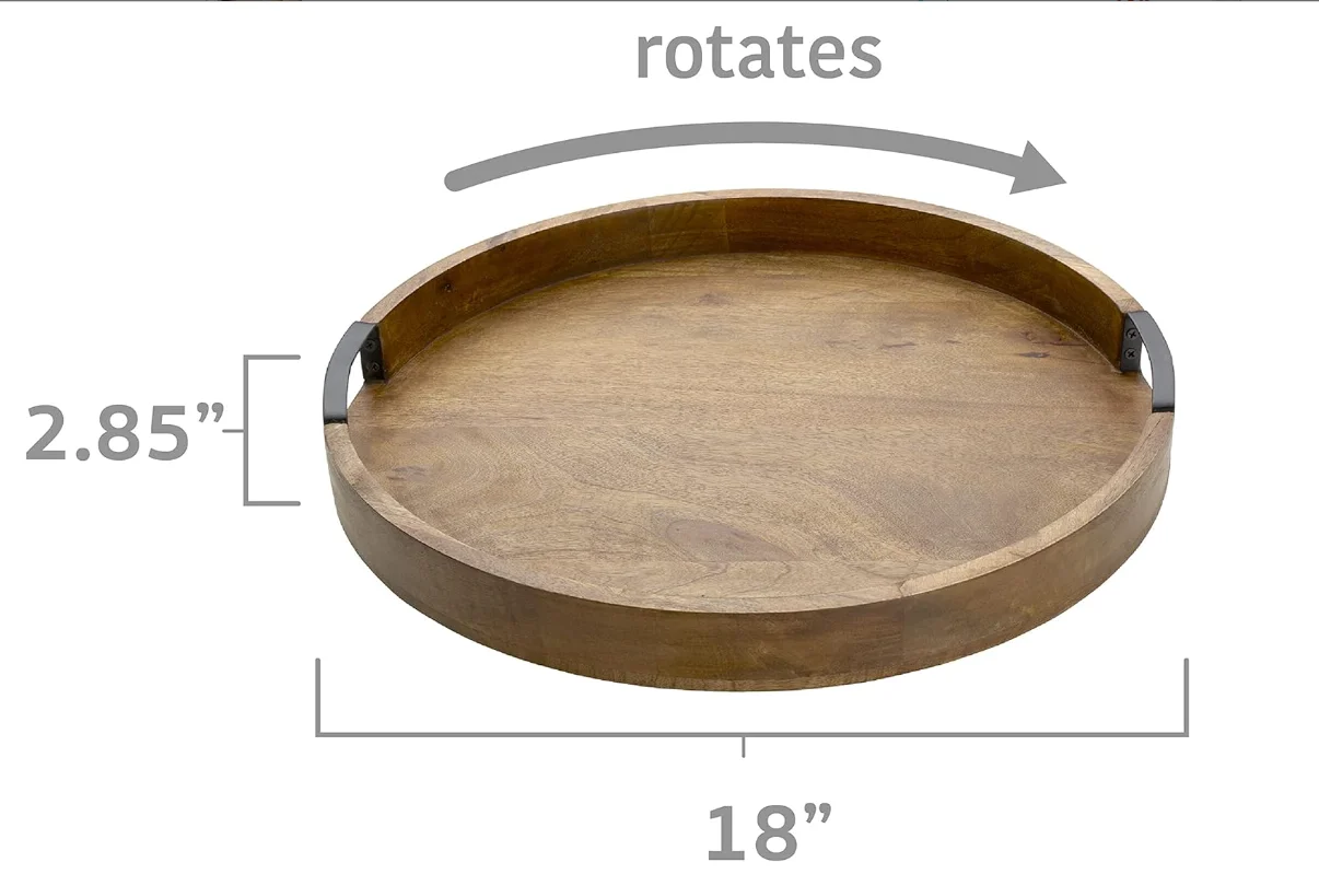 Minimalist Custom Storage Tray Display Round Lazy Susan Serving Tray Round Mango Wood Serving Tray With Handle