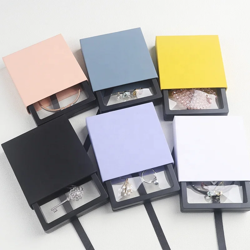 
logo colorful jewlery showcase film suspension jewelry packaging box transparent jewelry box custom gift boxes for jewelry 