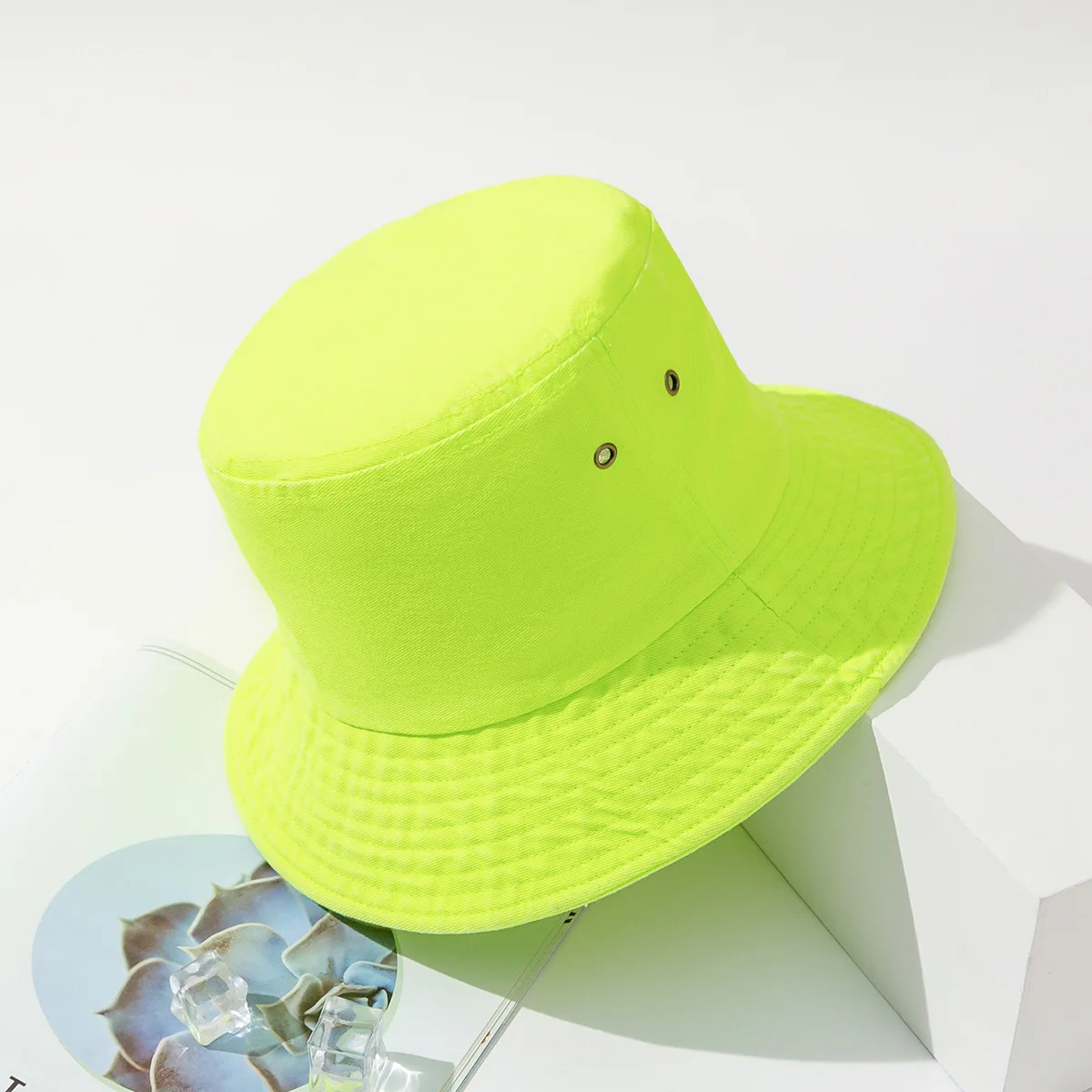 Custom High Quality Cotton Spring And Summer Blank Neon Yellow Bucket Hat