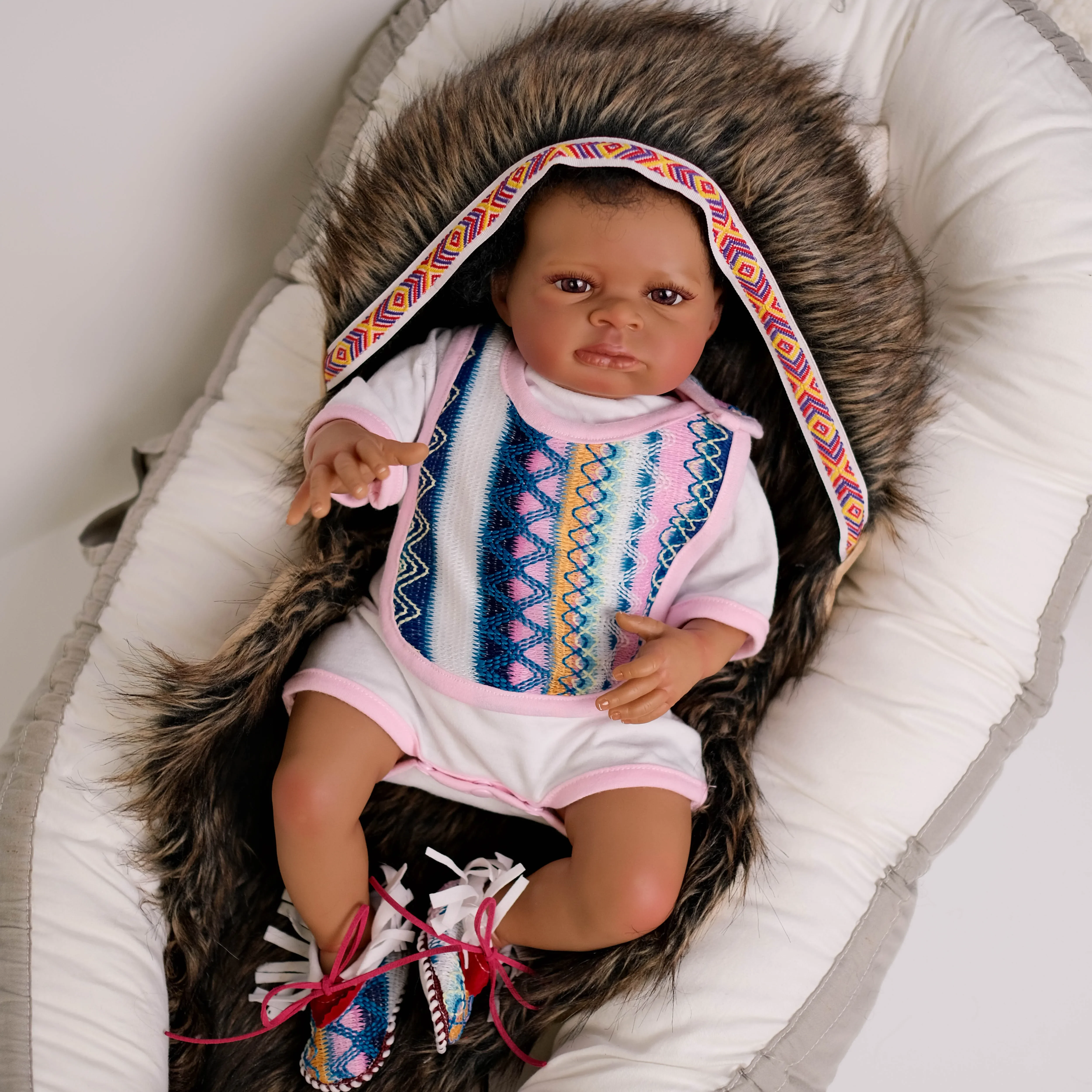 NPK 20inch  Indian doll Reborn Baby Doll Art Made 3D Skin Lifelike Baby Collectible Doll toys