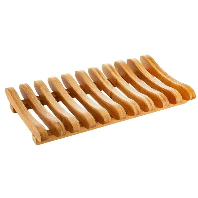 Customized Bamboo Dish Drying Rack 10 Slots Bamboo Cabinet Plate Stand Dish Drainer Wooden Plate Rack Pot Lid Holder