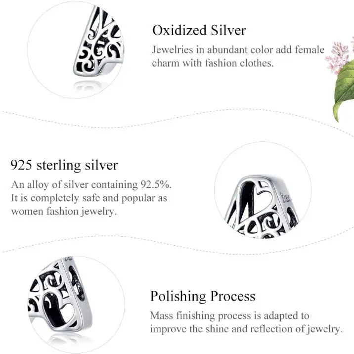 Wholesale Letter Alphabet Metal Beads for Silver 925 Bracelet Heart Pattern sterling silver bulk charms for jewelry making