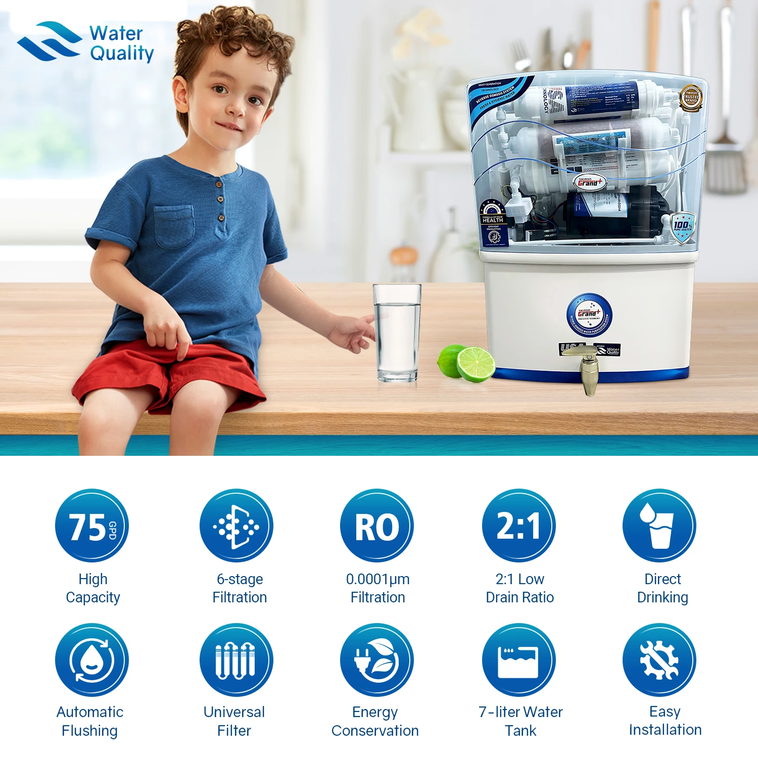 75GPD Reverse Osmosis Water Filter system ro purifier 5 /6/7stages / drinking RO water filter