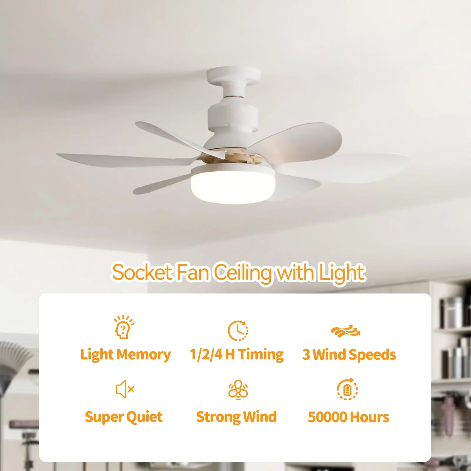Smart Home Decor Moving Head 360 Rotating Dimmable Remote Control Modern Socket Led Ceiling Fan Lights E27 Fan Light Bulb