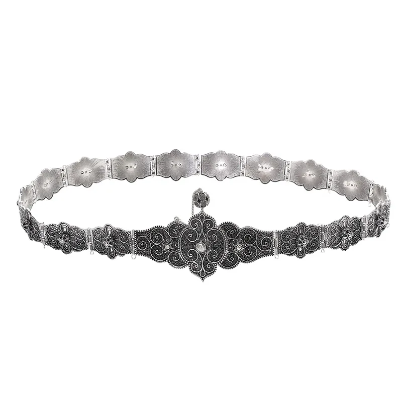 Morocco High Quality Jewelry Belt Women Dress Belt Gold Color Mintgreen Crystal Belly Chain Hollow Jewelry Gift Webbing Belt