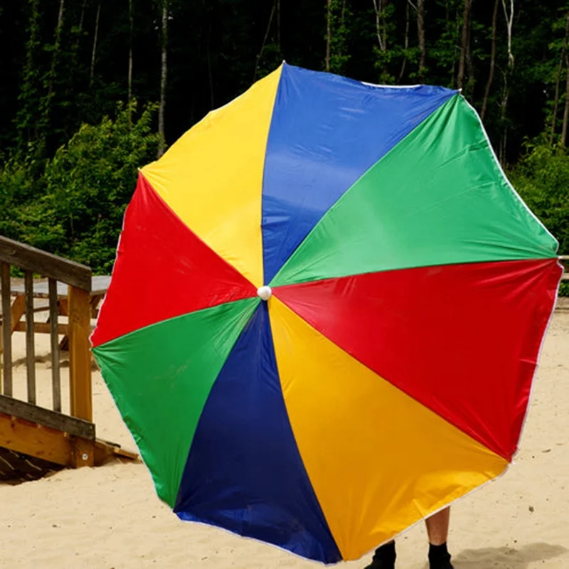 UV Protection Multi-Coloured Rainbow Outdoor Folding Beach Umbrella Tilting Parasol