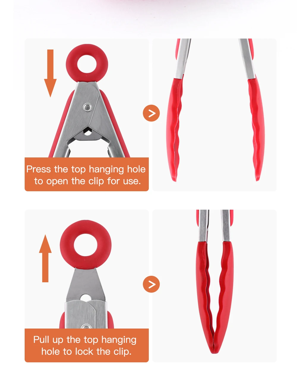 Heat Resistant Heavy Duty Clips for Cooking Auto-Locking Nonstick Stainless Steel Food Tong with Silicone Grip