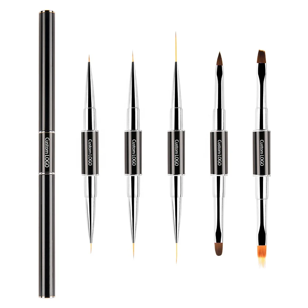 New Trend  Professional Creative Custom  Double Side Metal Handle Synthetic Nylon Hair Liner Brush Nail Art Nail Paint Brush Set