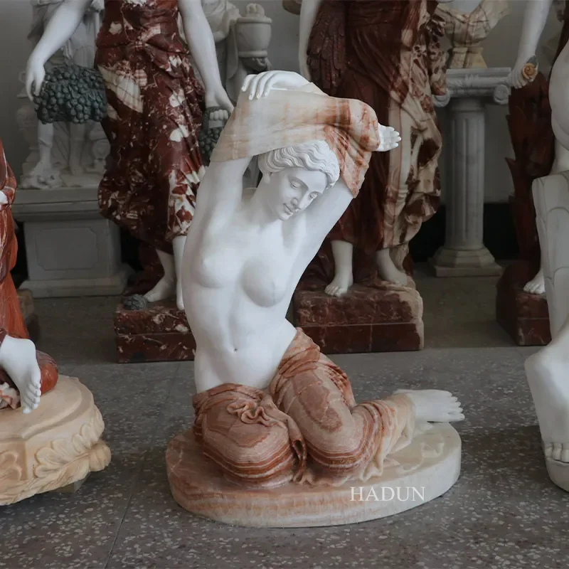 Hand Carved Villa Hotel Decorative Life Size Garden Natural Stone White Sexy Woman Sculpture Marble Nude Lady Statue For Sale