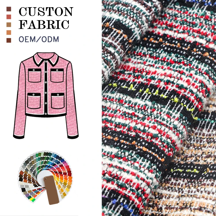 Chane-Style Fancy Fabric Durable Blended Yarn 320gsm Knitted Fabric Stretch Jacquard Tweed Fabric For Overcoat