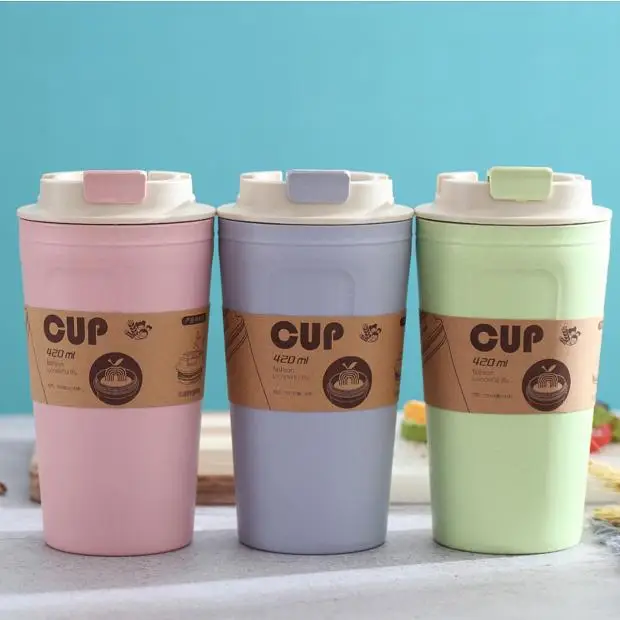 Eco-friendly reusable bamboo fiber tumbler biodegradable coffee cup with wheat straw