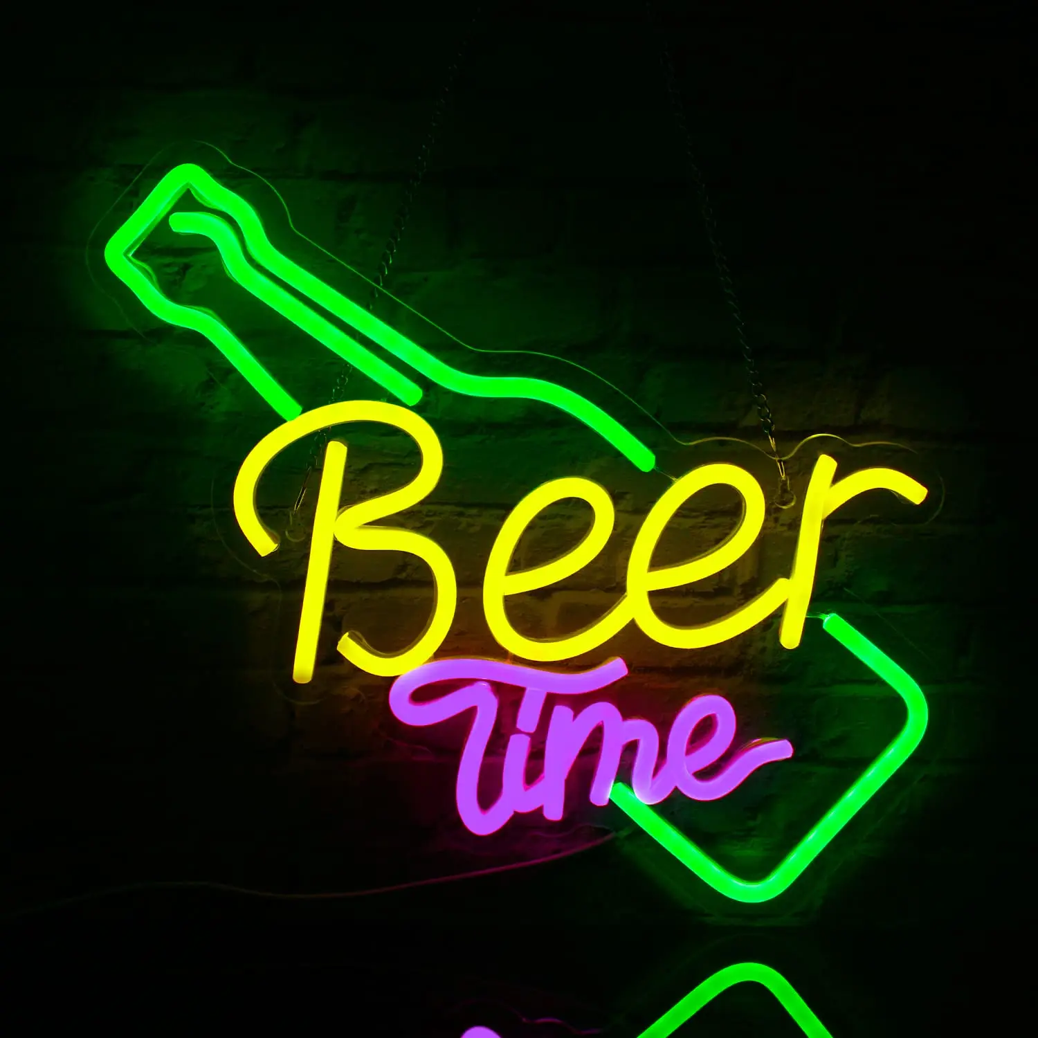 Beer Time Neon Signs Beer Bottle Led Neon Light Wall Decor Neon Sign Light for Art Wall Decor