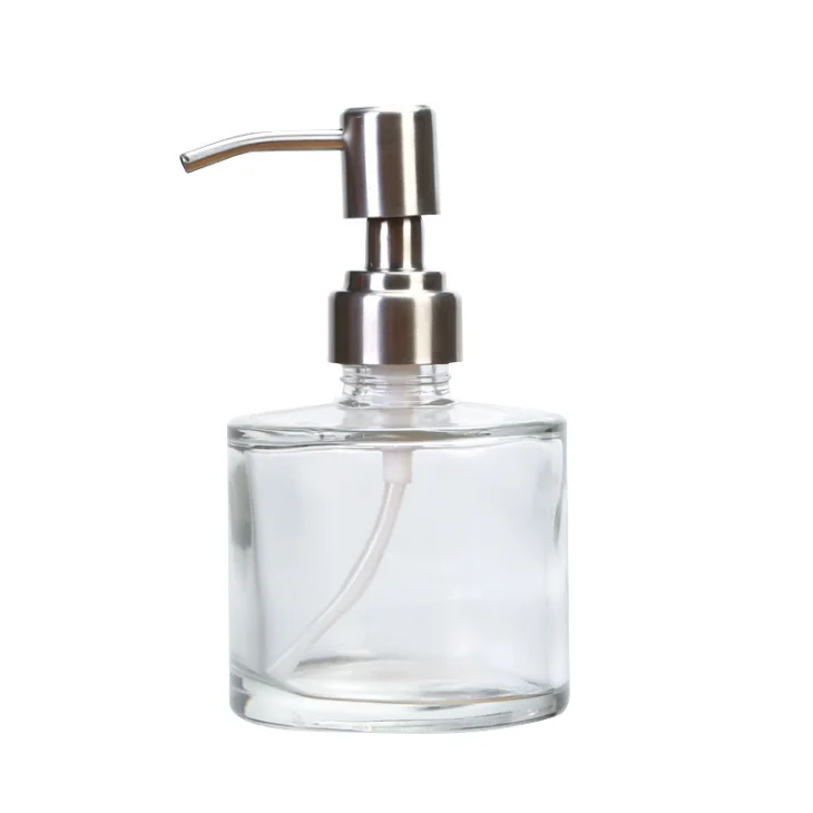 Оптовая продажа, круглый стеклянный дозатор для мыла, стеклянная бутылка для жидкого мыла с металлическим насосом для жидкого мыла