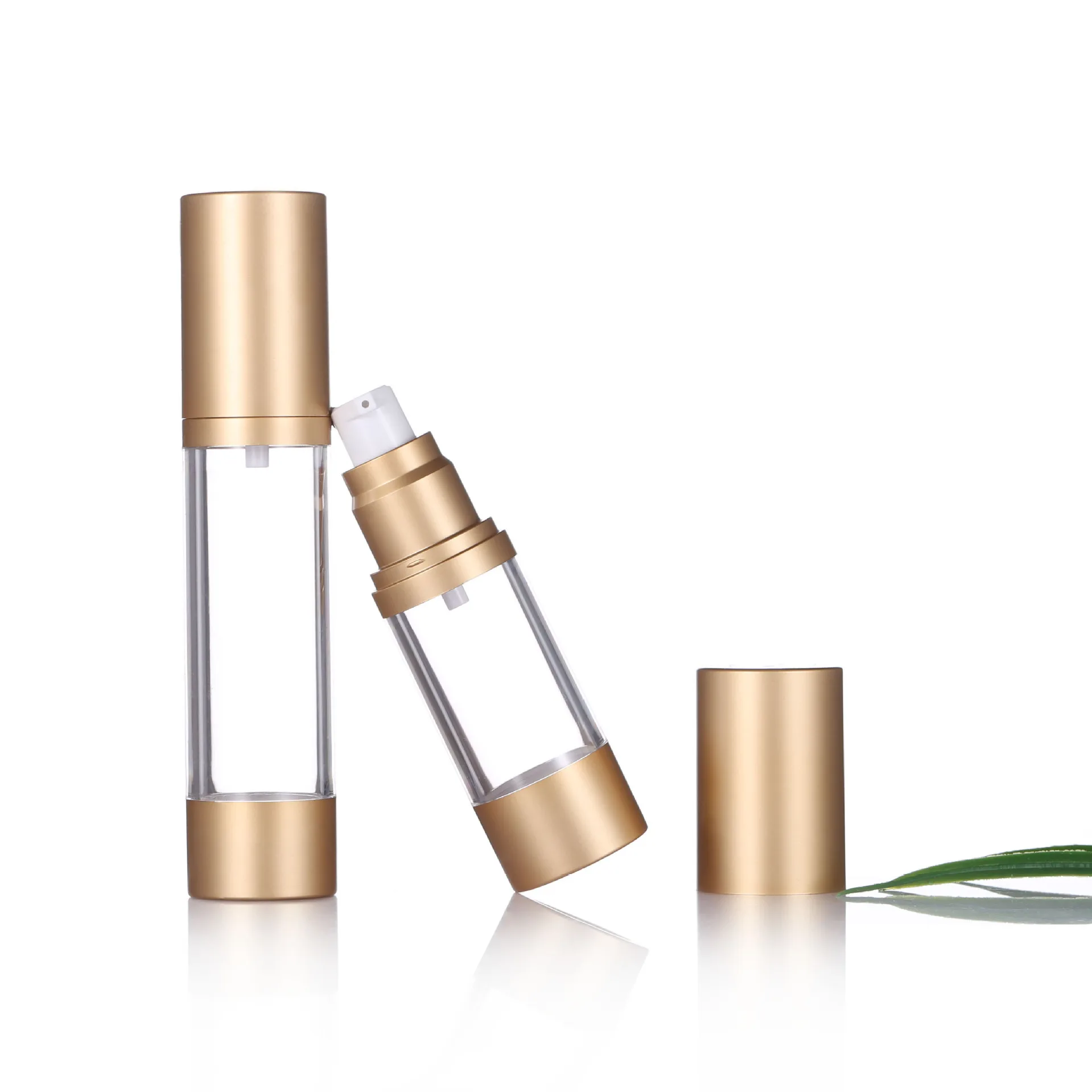 15-100ML Matte Gold Vacuum Airless Bottle Cosmetic Dispenser Lotion Travel Size Bottle For Creams Moisturizers