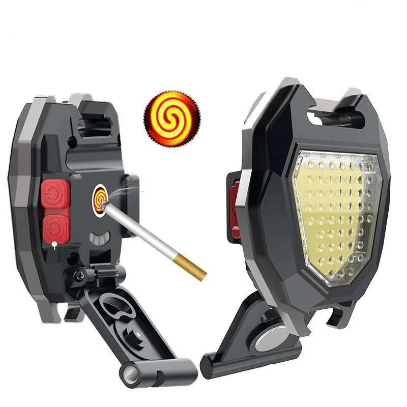 Mini LED Torch Portable Camping Light Outdoor Light USB Rechargeable Keychain Light With Cigarette Lighter and Whistle