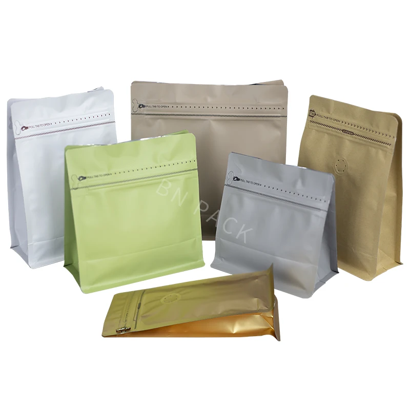 High Quality Food Grade Pocket Zipper Flat Bottom Pouch Coffee Beans 500g -1.5kg Flexible Coffee Tea Bags Packing Aluminum Foil