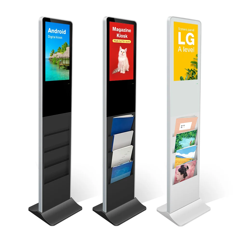 Hot Selling 21.5 Inch Free Standing Super Slim Display Pocket Magazine Brochures Holder Newspaper Advertising Kiosk