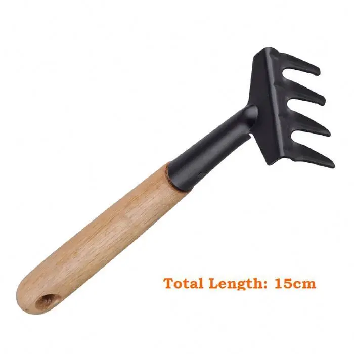 
Metal garden rake with wooden handle rake 4 teeth mini rake 