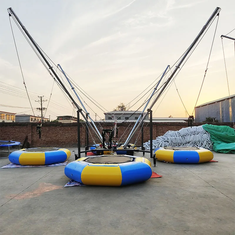 Popular Adult Bungee Play Game Trailer Mobile Inflatable Trampoline with Wheels Easy-to-Move Trampoline for Fun Play