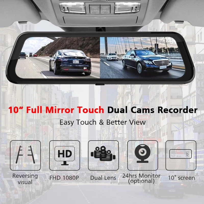 toguard dash cam dual camera 9.66inch mirror rear view camera