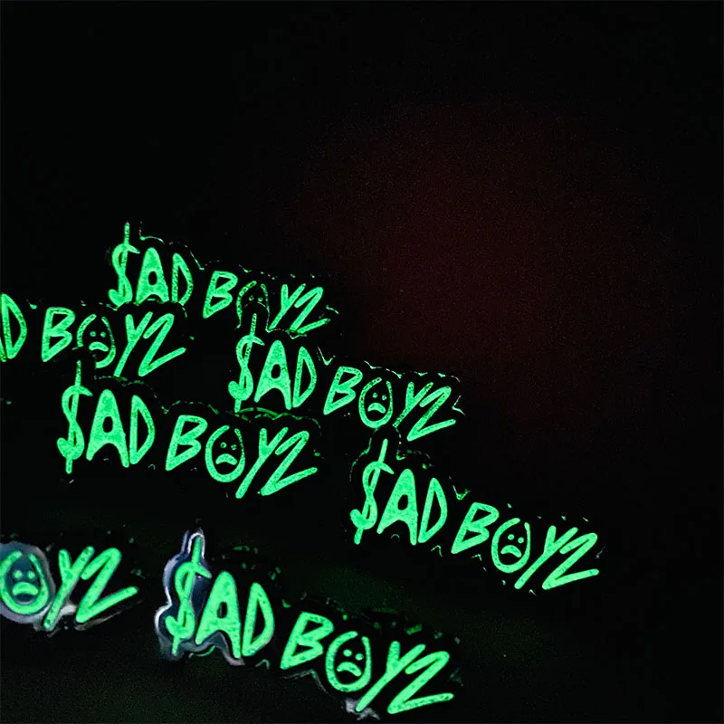 wholesale Sad Boy Luminous Glow in the Dark Hat cap Pins Custom Hard Soft Enamel Lapel Pins