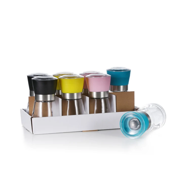 Salt and Pepper Mill Set Black Pepper Grinders with Adjustable Ceramic Core 150ml Glass Shaker Sea Salt Grinder Pink Salt Mills