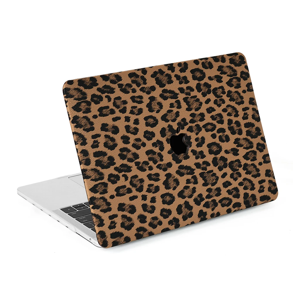 Leopard Pattern Leather Custom Hard Case For Macbook Pro Air 13 14 15 16 laptop leather case factory sell plastic case cover