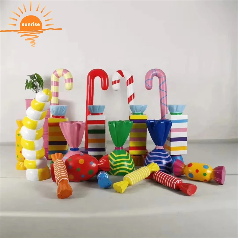 Christmas outdoor candy cane props Fiberglass resin lollipop donuts doughnut sculpture for store shop decoration