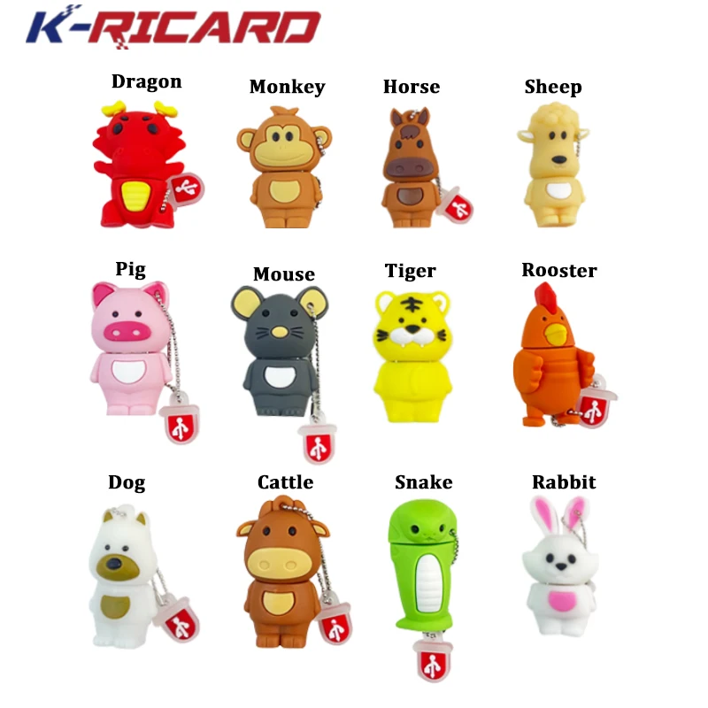Wholesale Cartoon Tiger 3D USB2.0 Flash Drive 2GB 4GB 8GB PVC Animal Pig Cattle Pendrive
