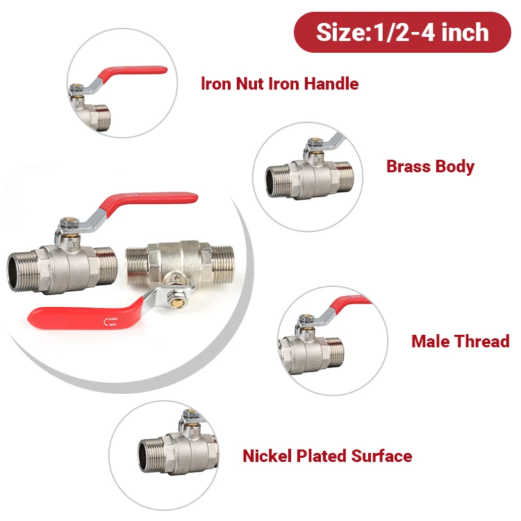 High Quality Custom Size Female To Female Brass Ball Valve With Steel Lever Handle Red Handle Ball Valve