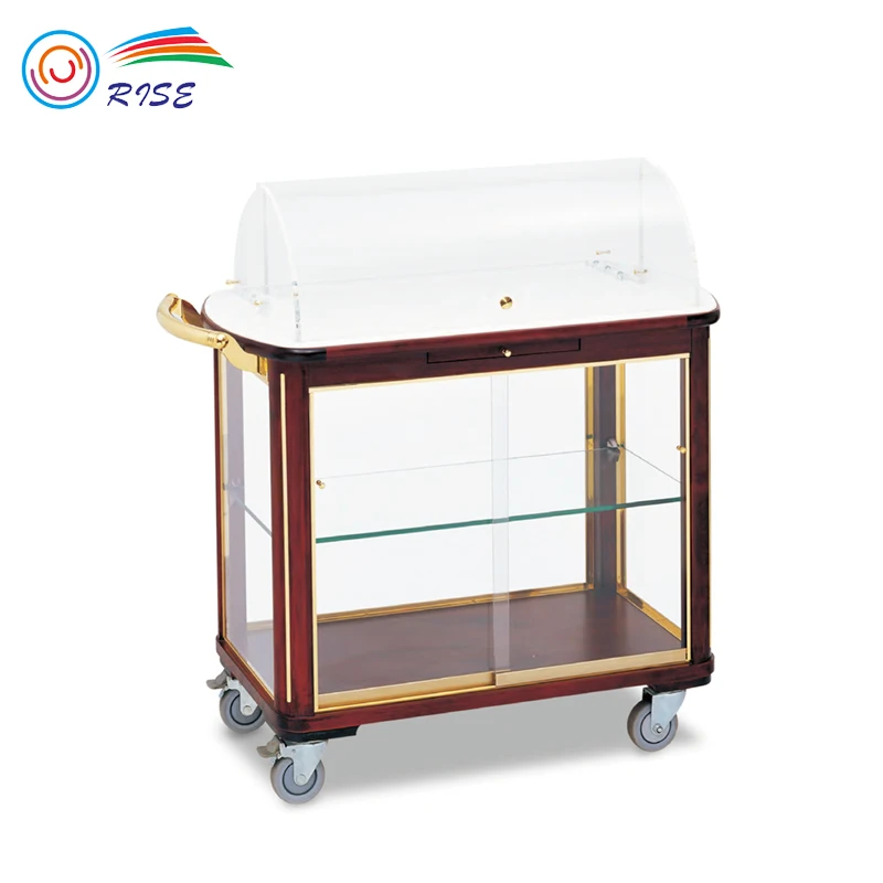 Modern commercial Hotel furniture solid wood finished dessert liquor storage service trolley