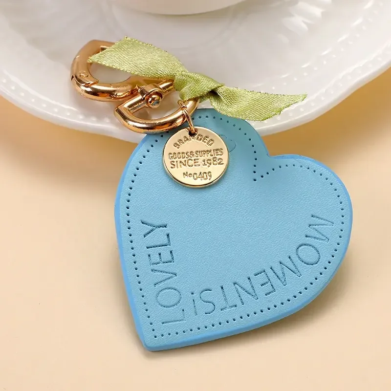 Heart Leather Keychain Holder for Purse With Metal Heart shaped spring buckle Charm Holder Romantic Girl Gift for Birth