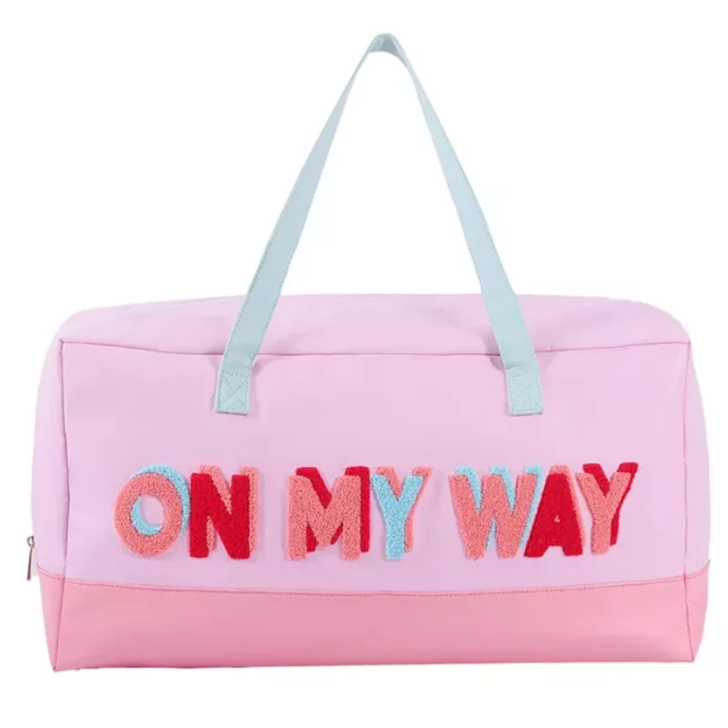 Factory Customized Large Capacity Letter Embroidery Patch Pattern Sports Yoga Duffle Bag-Adventure Travel Leather Handbag