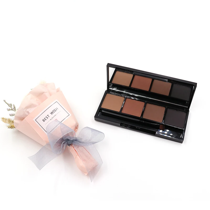 OEM 4 colors pressed waterproof long lasting cosmetic private label brown eyebrow powder palette eyebrow brush