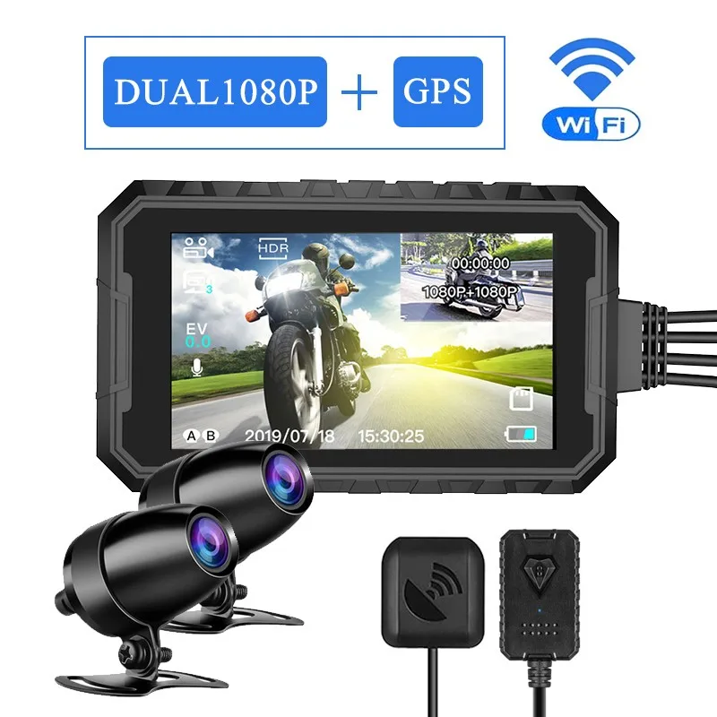 3inch 1080P HD Motorcycle Camera DVR Night Vision Motorcycle Driving Recorder with IP67 Waterproof Front Rear Dual Lense